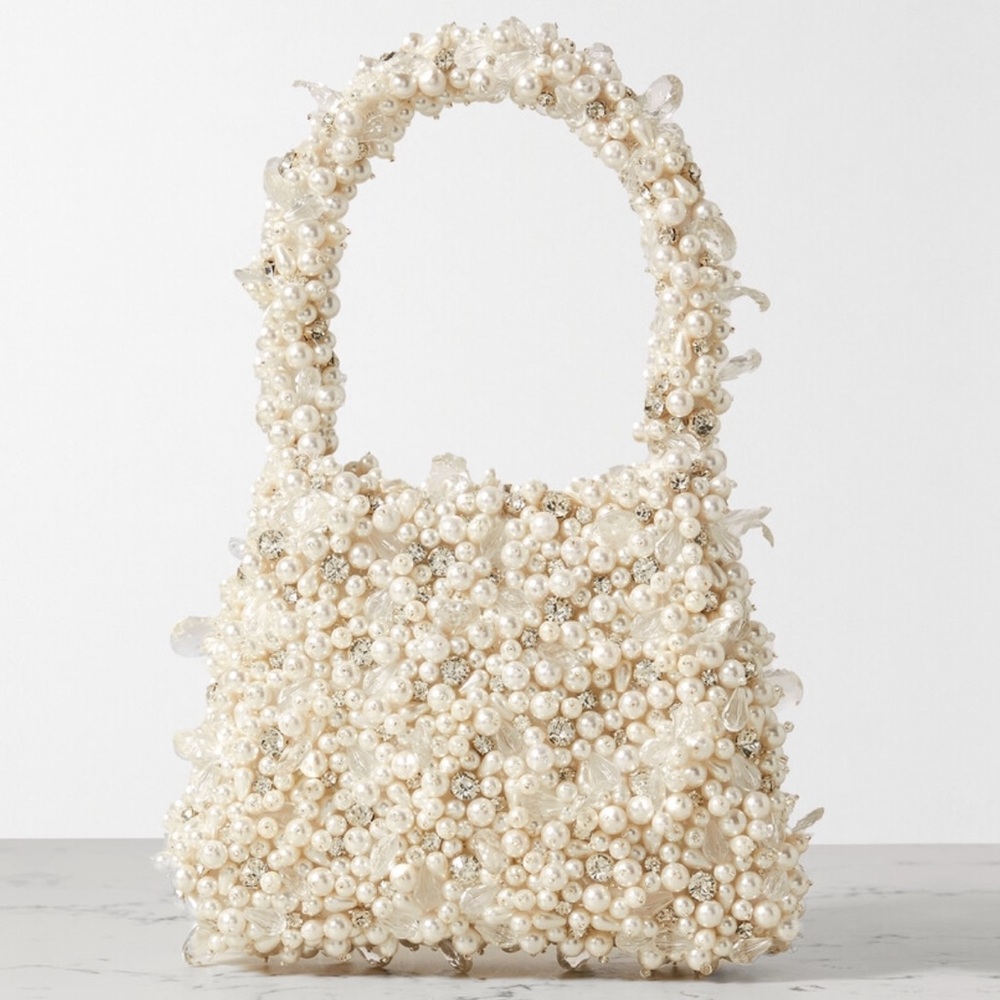 Clio Peppiatt crystal pearl embellished tulle bag
